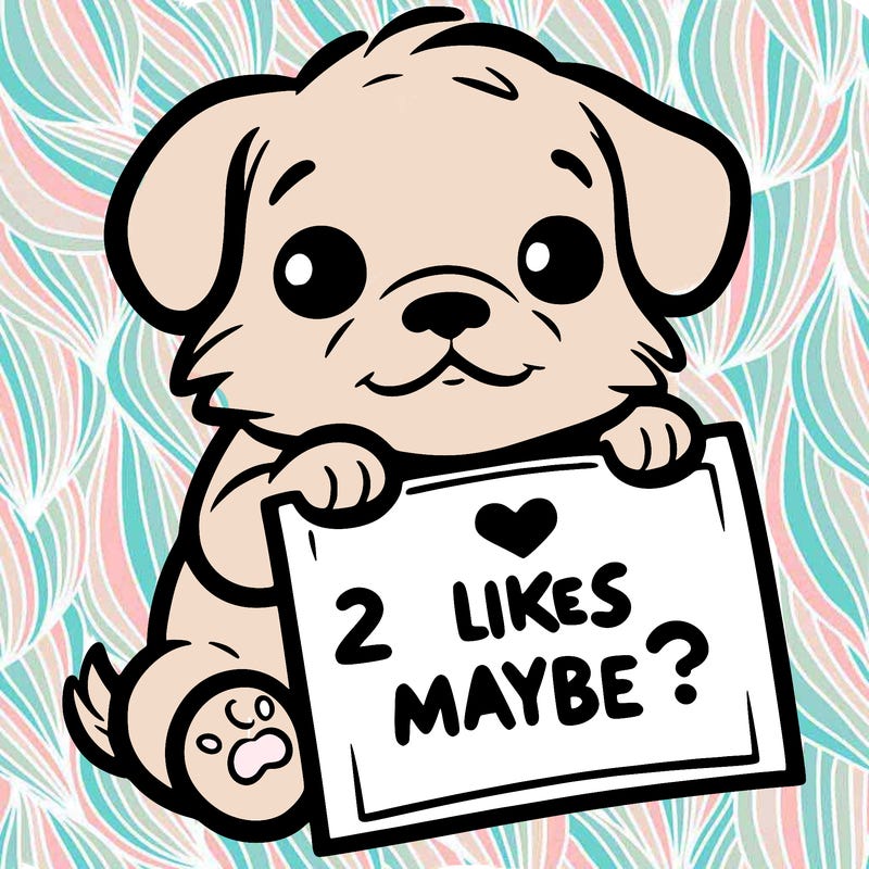 a puppy holding a sign that says 2 likes maybe?