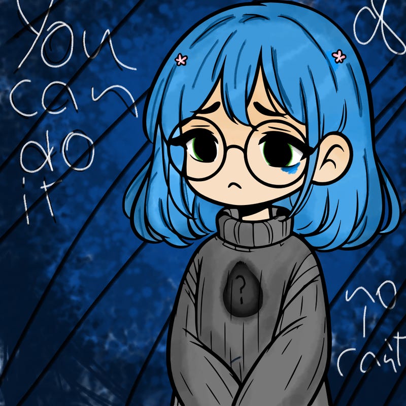 sad girl with glasses in a sweater