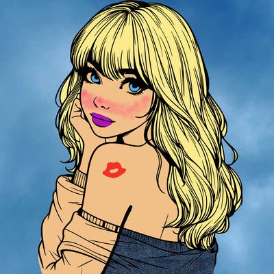 realistic girl with bangs looking over her shoulder