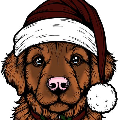 realistic dog with a christmas hat