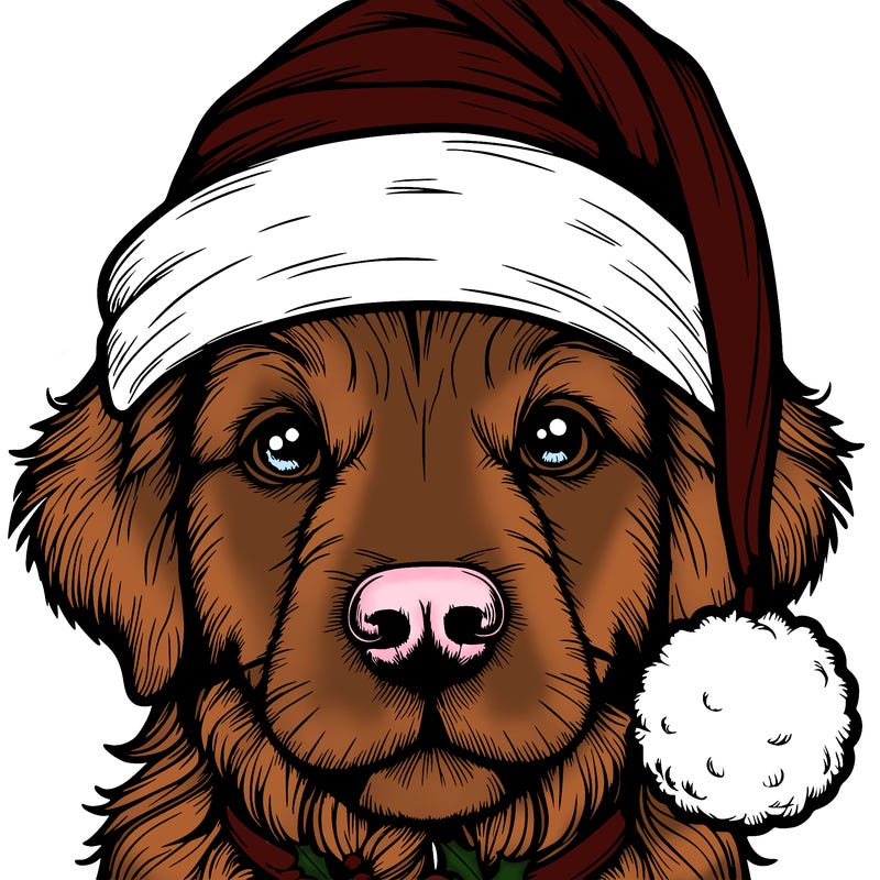 realistic dog with a christmas hat