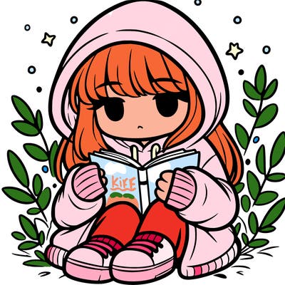 girl in oversized hoodie reading a book