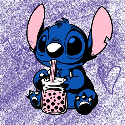 stitch drinking boba tea