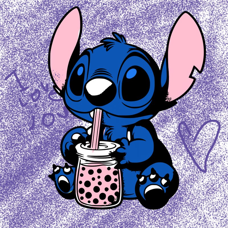 stitch drinking boba tea