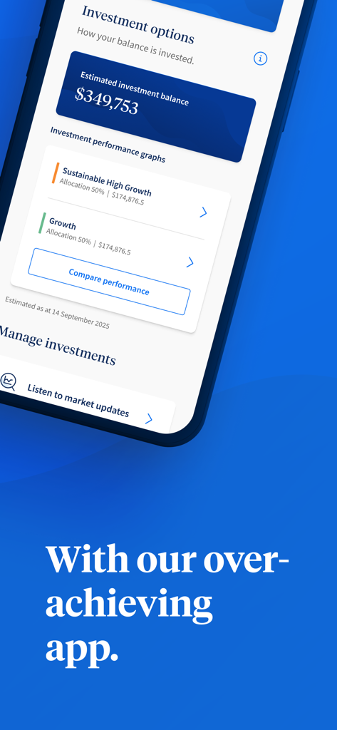 UniSuper app interface showing investment options and estimated balance
