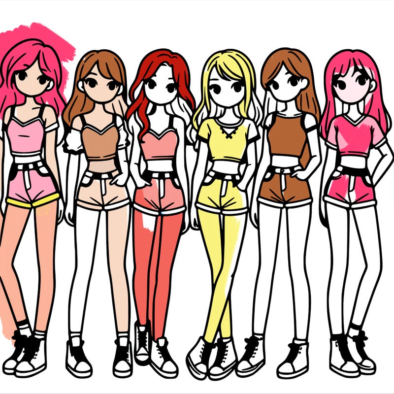 a group of girls wearing crop tops and shorts
