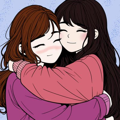 realistic two girls hugging