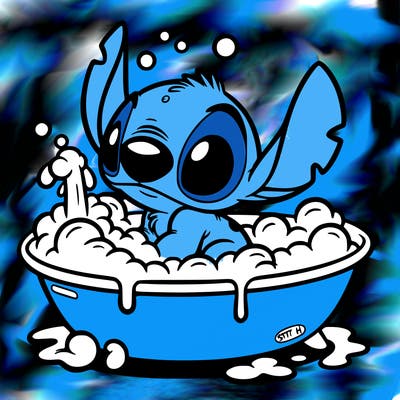 stitch taking a bath