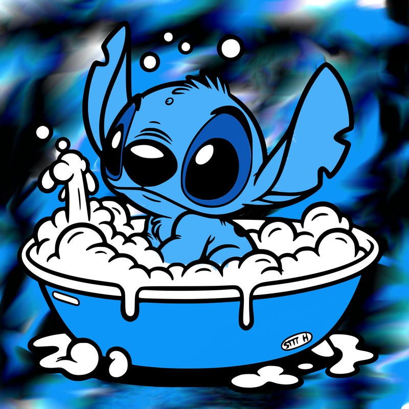 stitch taking a bath