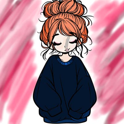 girl with baggy sweatshirt and messy bun