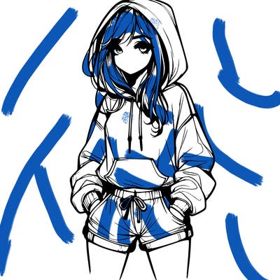 realistic girl in shorts and hoodie