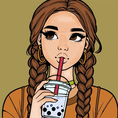 realistic girl with braided hair drinking boba