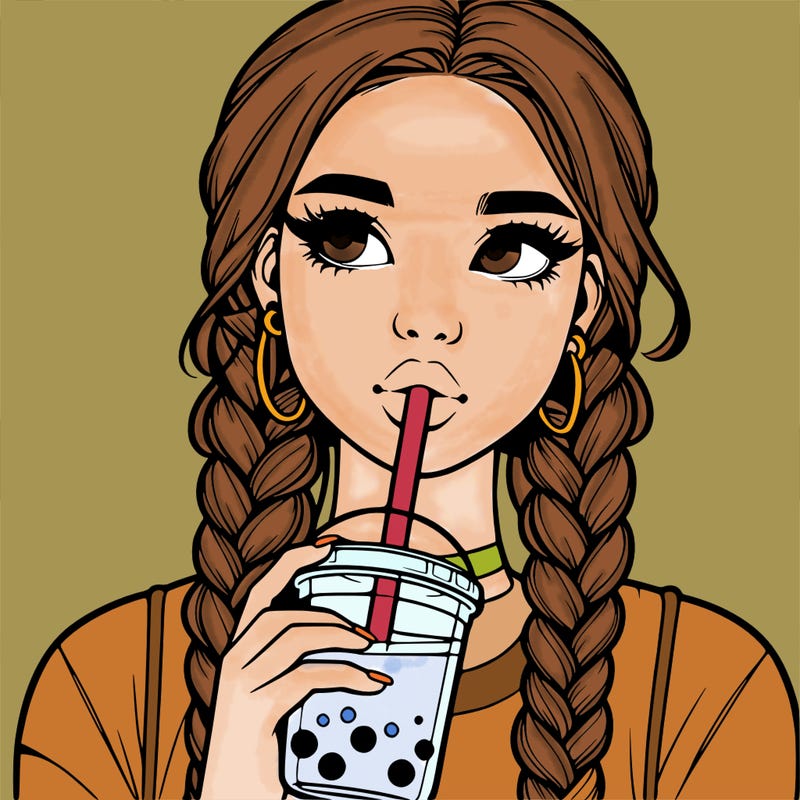 realistic girl with braided hair drinking boba