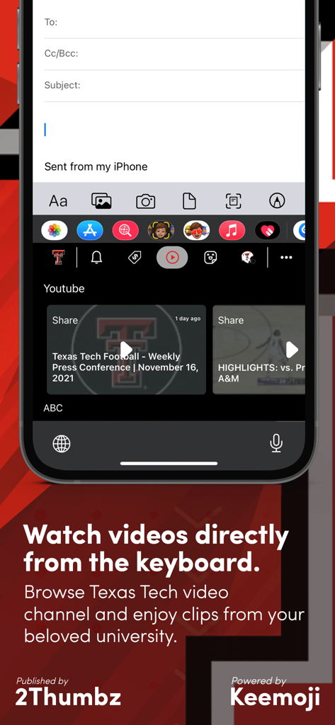 Texas Tech Official Keyboard - Texas Tech Official Keyboard featuring an integrated video channel for watching Red Raiders highlights.