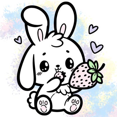 cute bunny eating a strawberry