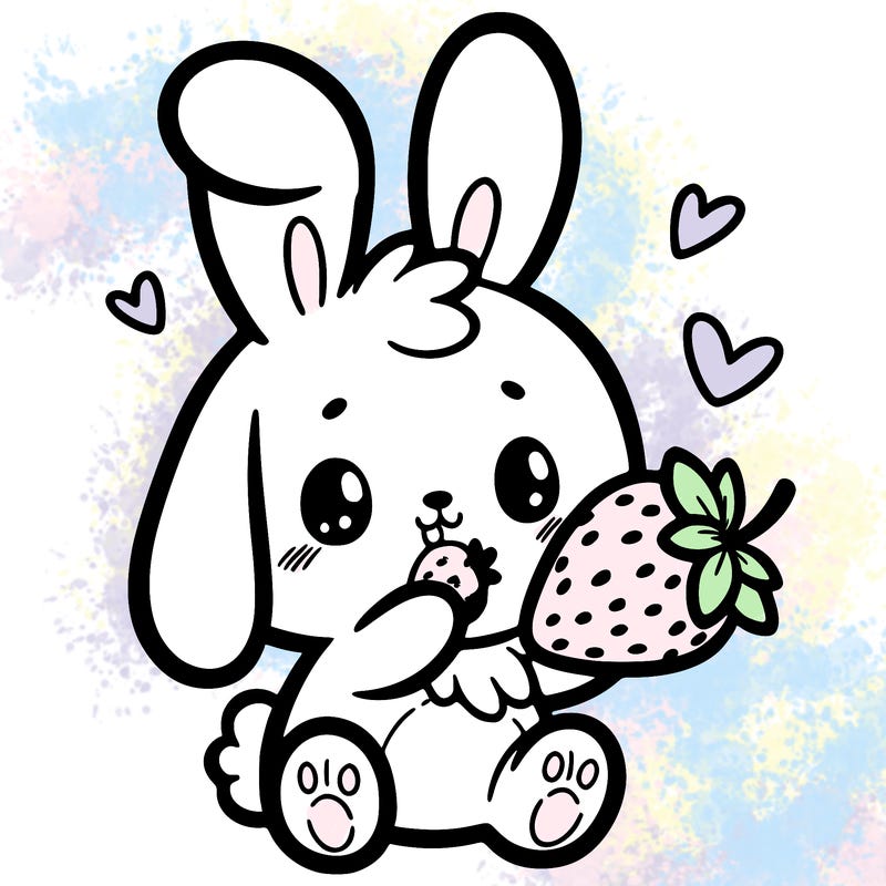 cute bunny eating a strawberry