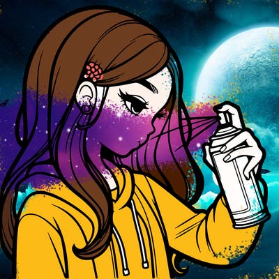 a realistic girl spray painting