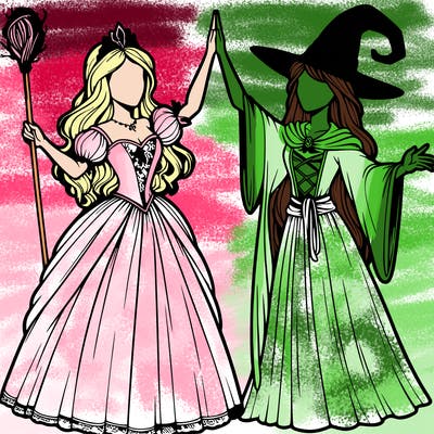 detailed realistic split of a princess and a witch