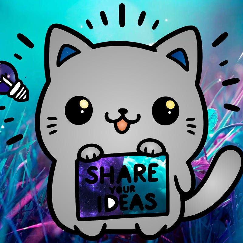 a cute cat saying share your ideas