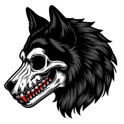 realistic wolf with skull face