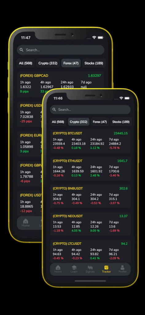 AI Pro Trading Signal - Mobile app interface for AI Pro Trading Signal showing crypto and forex data