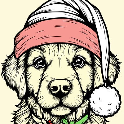 realistic dog with a christmas hat