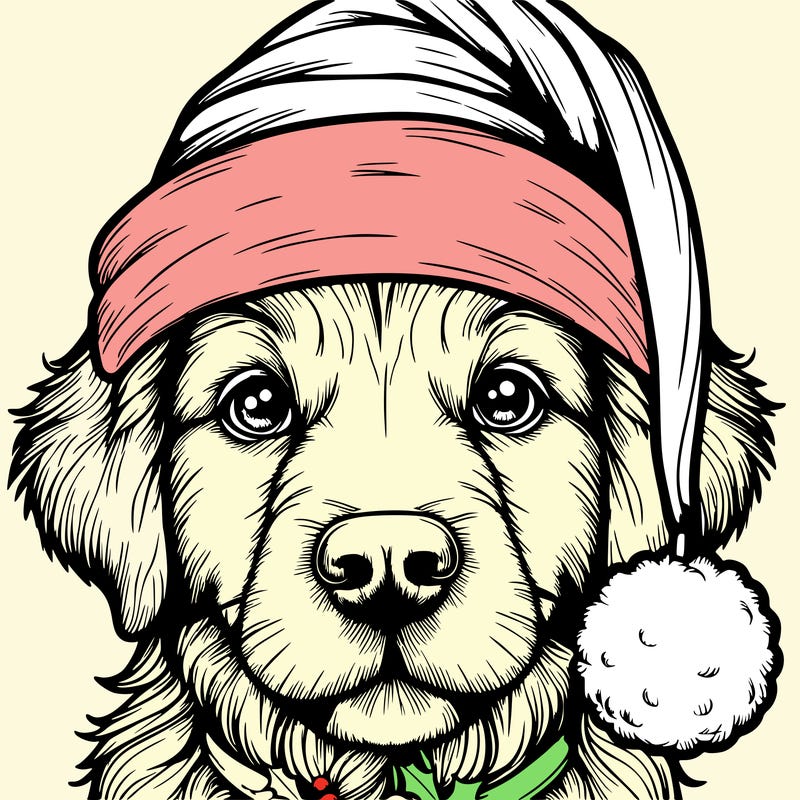realistic dog with a christmas hat