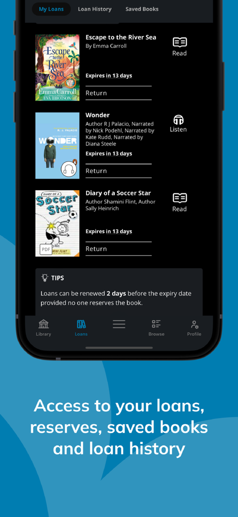 Die ePlatform App-Oberfläche zeigt ausgeliehene E-Books und Hörbücher mit Ablaufdaten der Ausleihe