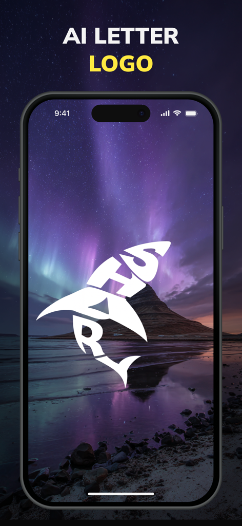 Smartphone screen featuring a creative shark shaped letter logo design