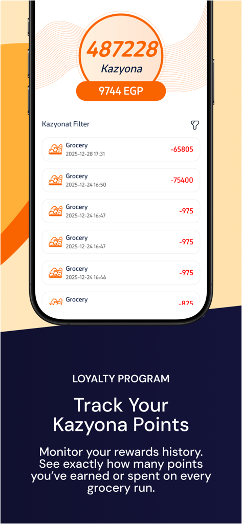 Kazyon Plus - Kazyon Plus app interface displaying loyalty program rewards history and points balance