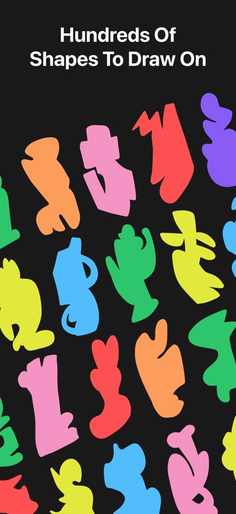 Dudel Draw - A collection of various bright abstract shapes on a black background for drawing inspiration