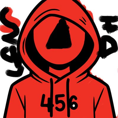a person with non face waering a hoodie with a 456 symbol