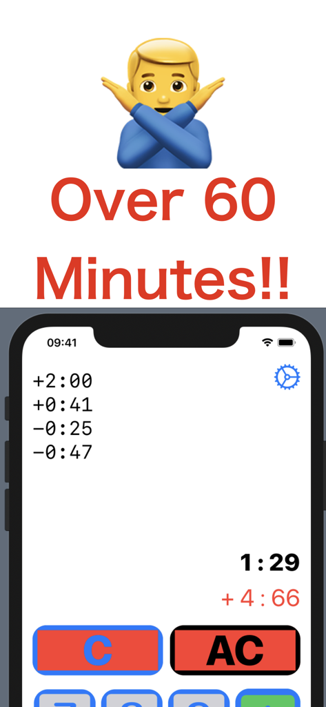 Time Calc. Pro - Time Calc Pro interface showing the ability to calculate and input time durations with over 60 minutes
