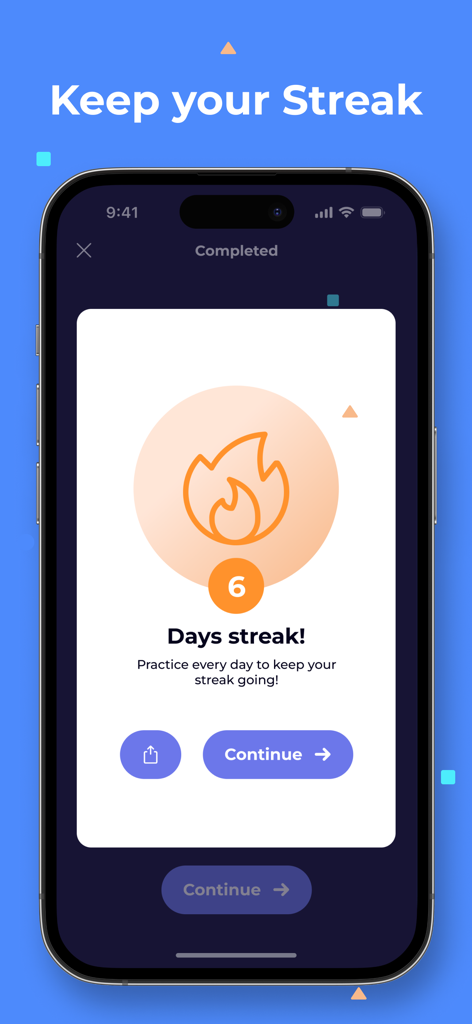 LetsDefend - LetsDefend app screen showing a 6 days streak progress with a flame icon to encourage daily cybersecurity practice