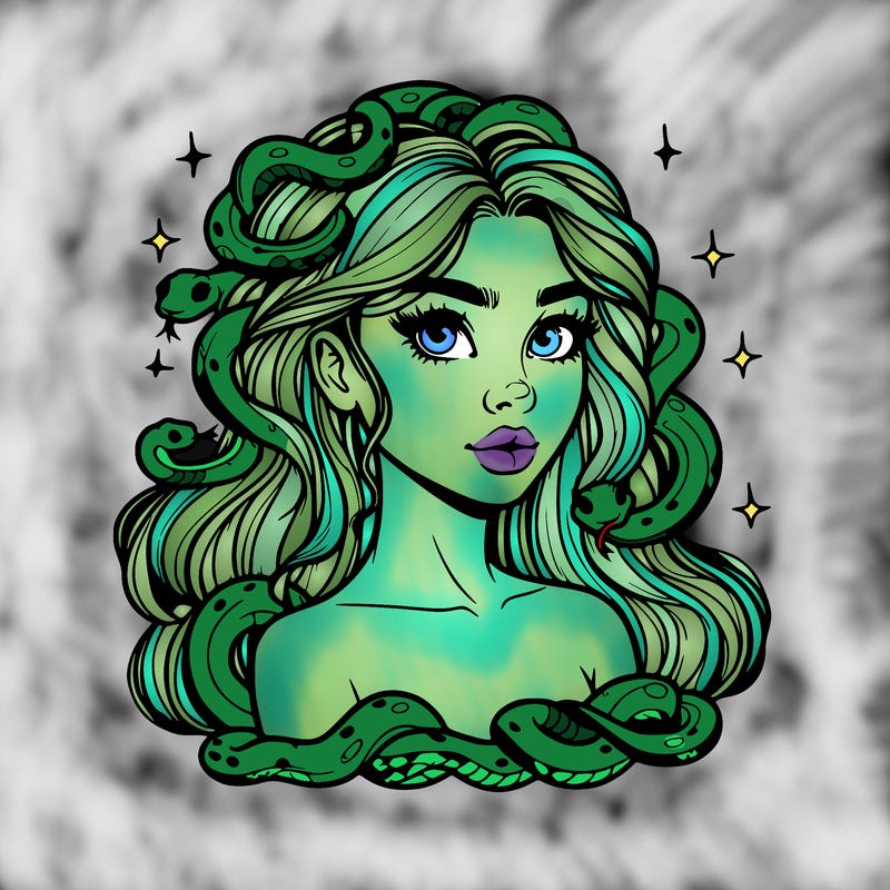 realistic girl with snakes as hair