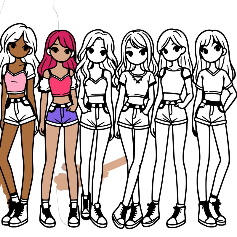 a group of girls wearing crop tops and shorts