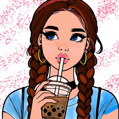 realistic girl with braided hair drinking boba