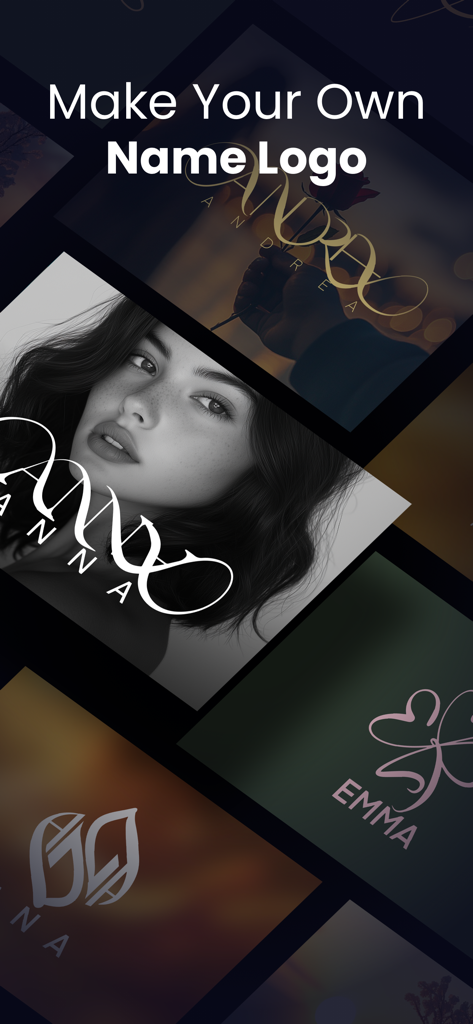 A collection of personalized name logos and artistic profile pictures created with Arvin AI.