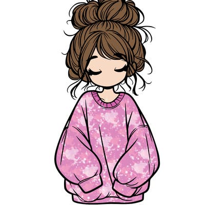 girl with baggy sweatshirt and messy bun