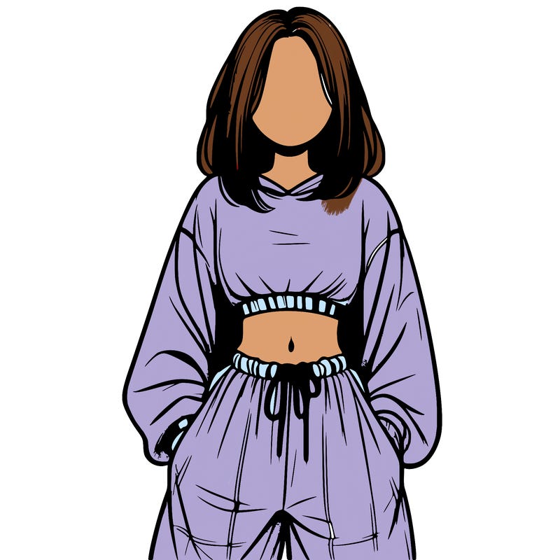 realistic girl faceless with baggy pants and a crop top
