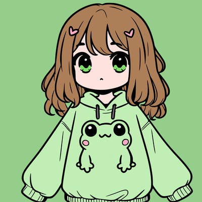 girl wearing frogging sweatshirt