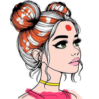 realistic girl with buns on the top of her head