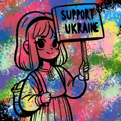 a girl holding a sign that says support ukraine