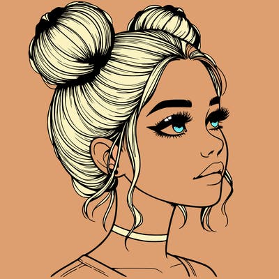 realistic girl with buns on the top of her head
