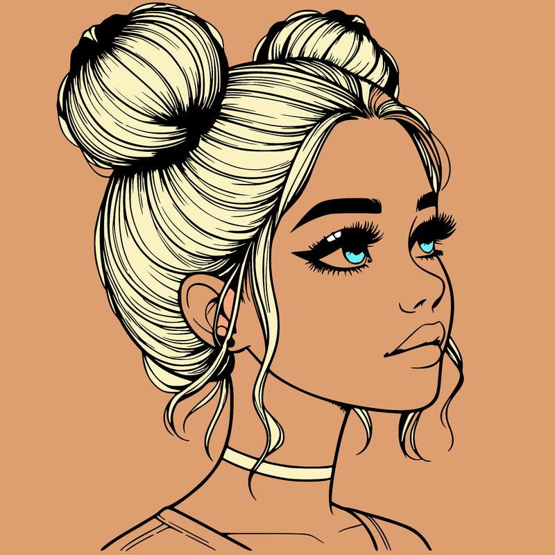 realistic girl with buns on the top of her head