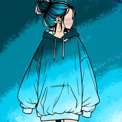 realistic girl with a oversized sweatshirt on and a bun