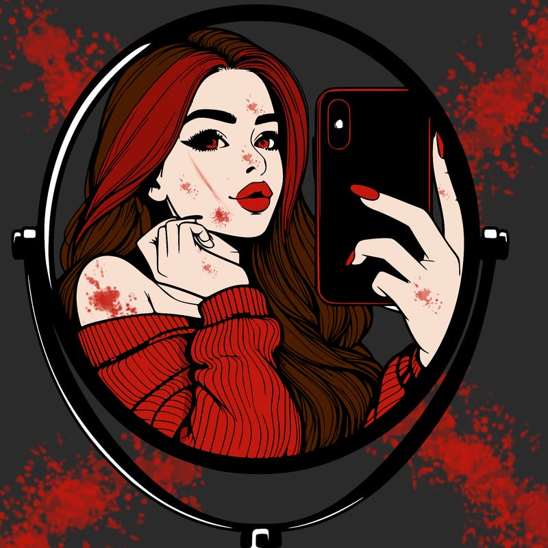 realistic girl taking mirror selfie beautiful