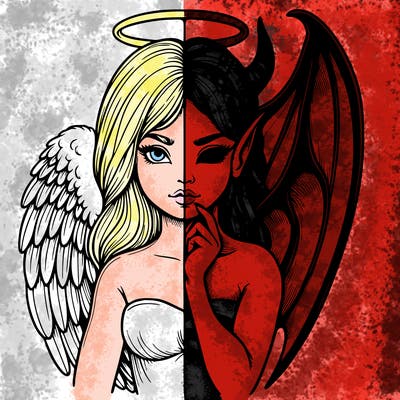 realistic angel half demon