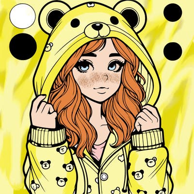 realistic girl in a animal pjs hoodie