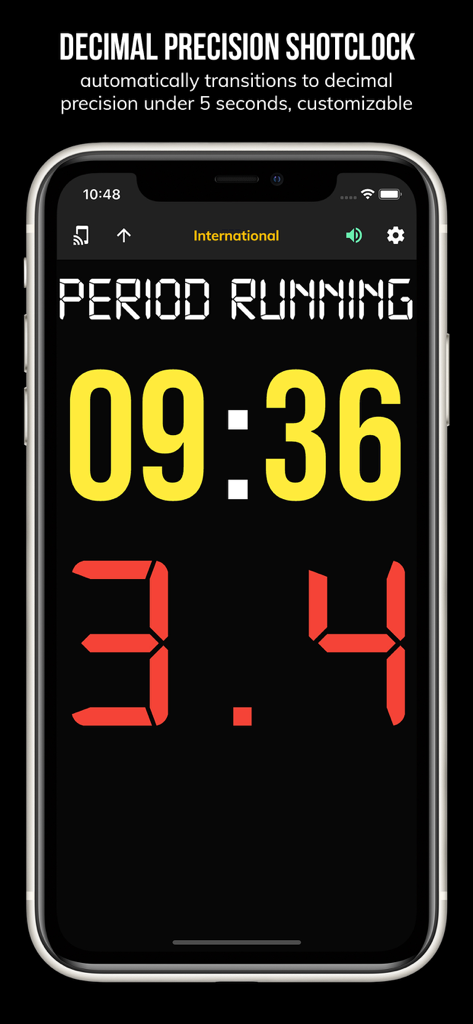 BT Basketball Shotclock - BT Basketball Shotclock app interface showing decimal precision timer